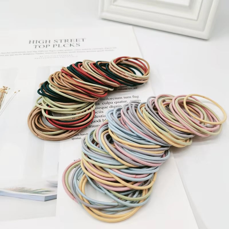 100/200Pcs Colorful Elastic Hair Band Rope Scrunchie Set Headband Leagues Tie Colet for Women Girl Hairstyle Fashion Accessories