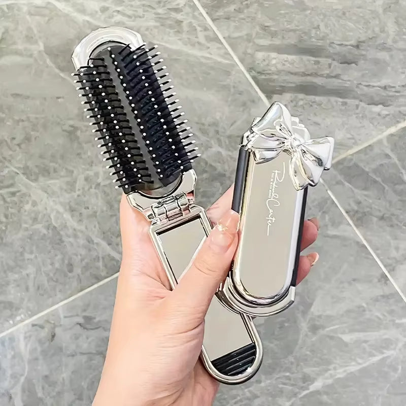 CALIYI 1PCS Folding Mini Pocket Hair Comb with Mirror Portable Massage Comb Brush for Salon Travel Outdoor Makeup Styling Tools