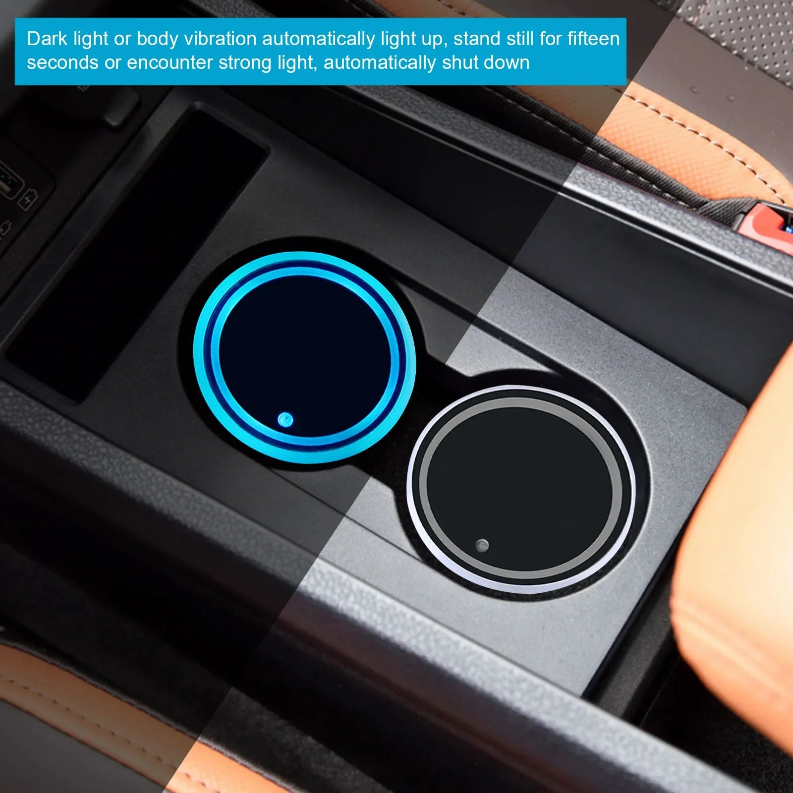 7 Color Car Changing LED Cup Holder Lights Rear Windshield Decorative Ambient Lighting & Glowing Colorful Coaster Pads