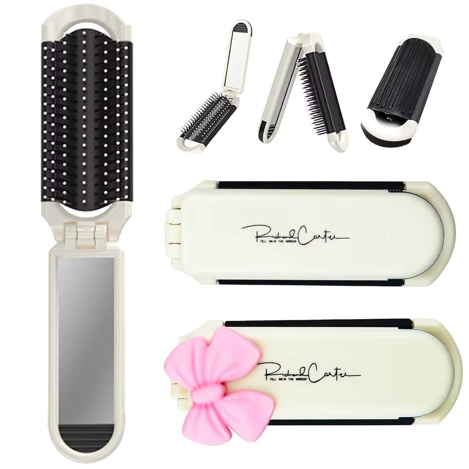 CALIYI 1PCS Folding Mini Pocket Hair Comb with Mirror Portable Massage Comb Brush for Salon Travel Outdoor Makeup Styling Tools