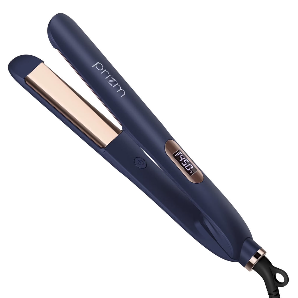 Flat Iron for Hair,  1.25 Inch Ionic Ceramic Straightening and Culer with LCD Display, Dual Voltage, 15S Heat Up, Prussian Blue