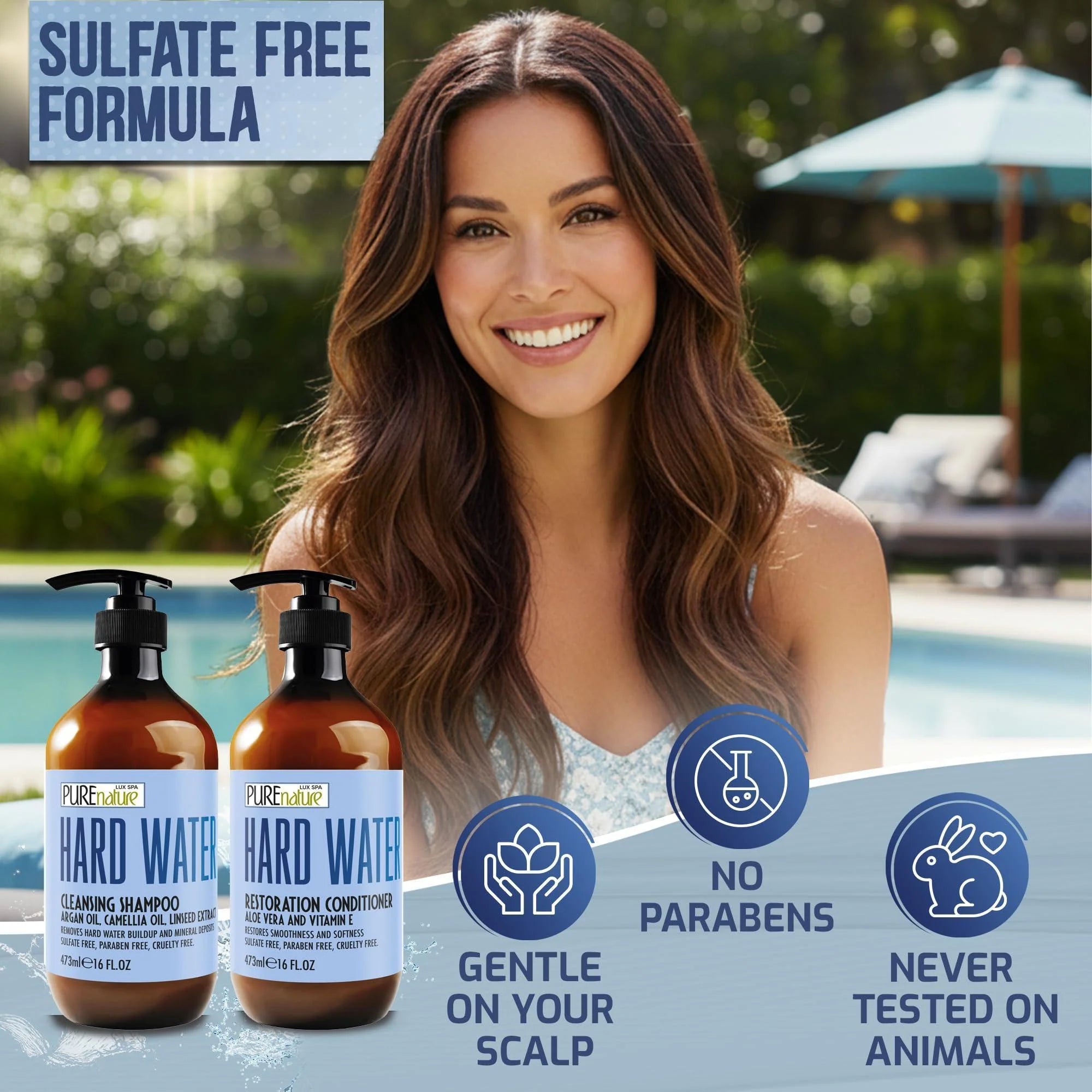 Hard Water Shampoo and Conditioner Set 16 Fl Oz Set of 2 Sulfate Free and Paraben Free Chelating Action Moisturizing Professional Formula for Women and Men Hydrating Swim Safe Formula