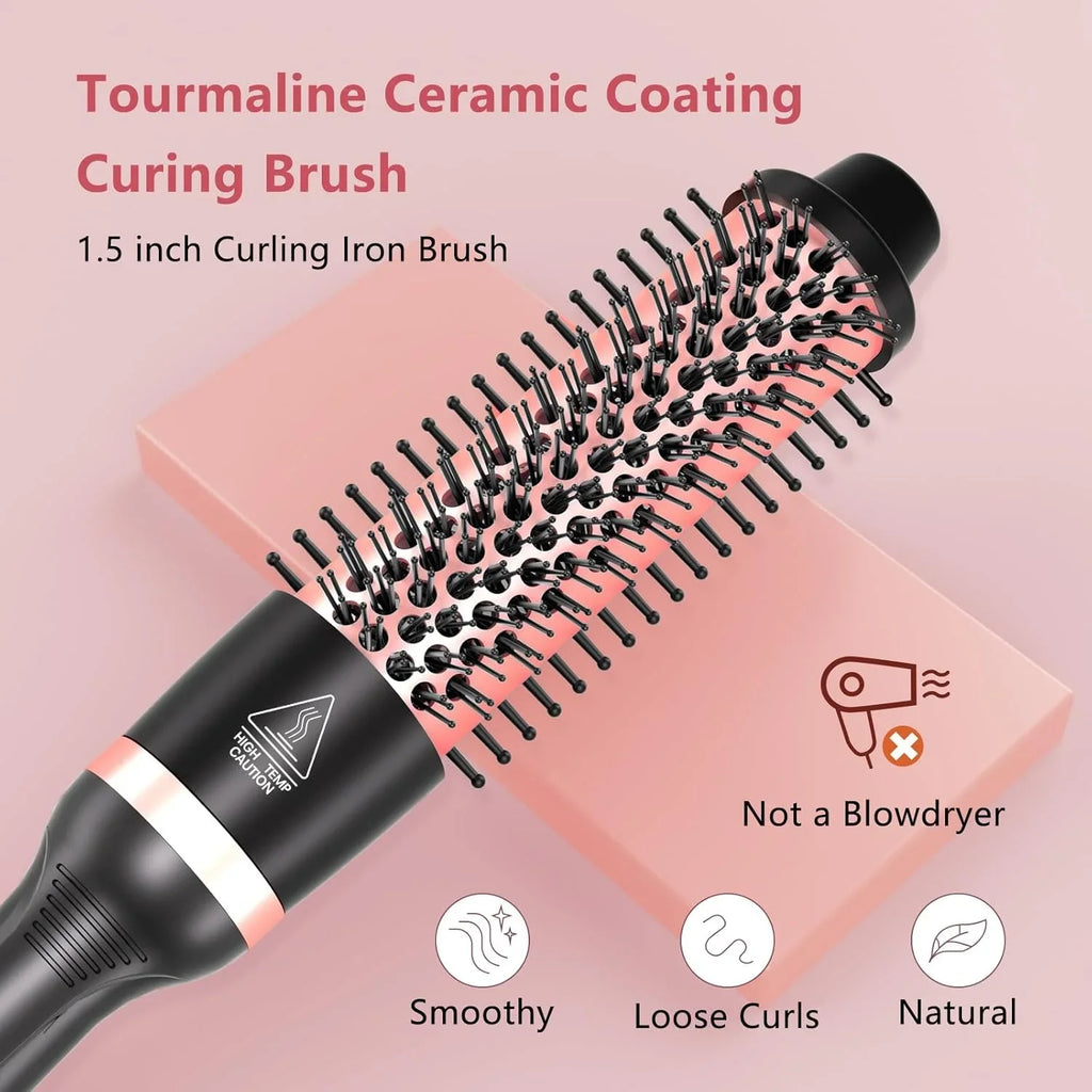 5 in 1 Curling Wand Set, Adjustable Temperature Hair Curler Kit with Heated round Brush & Bubble Curling Wand, Curling Iron Set Waver Crimper Hair Tool Gift for Women