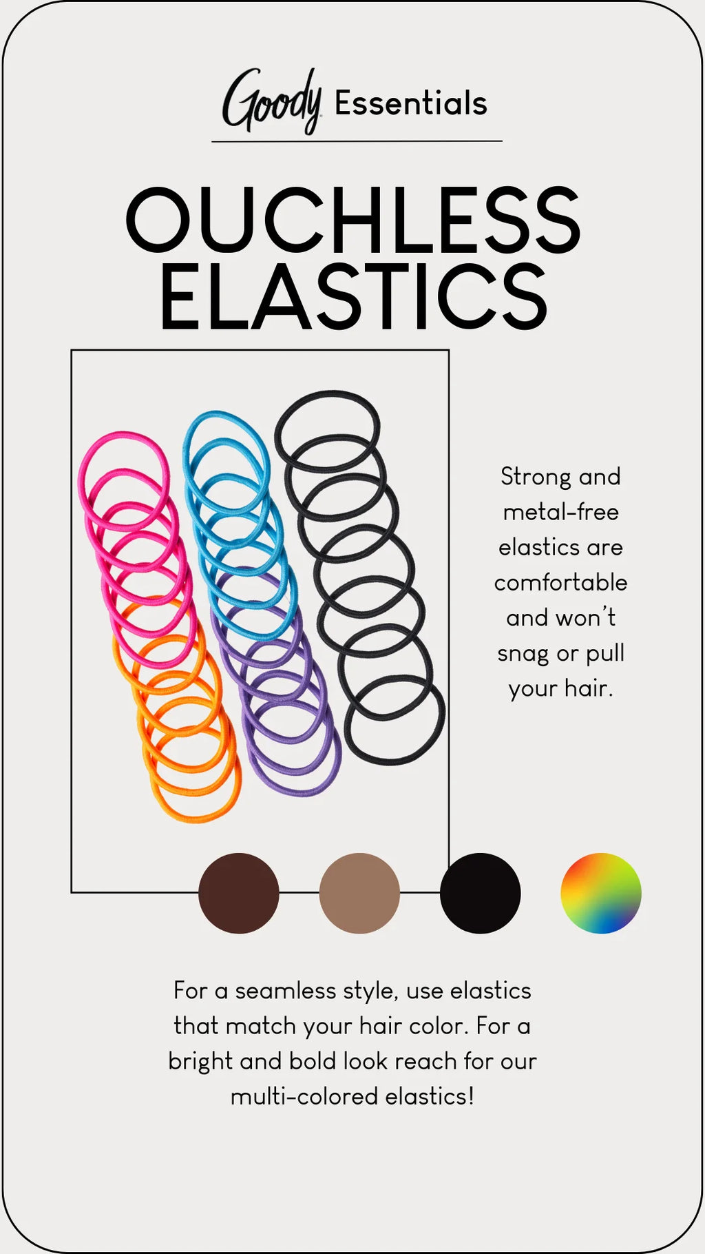 Ouchless Damage Free Hair Elastics, Small Hair Ties, 2Mm, for All Hair, Black, 50 Ct