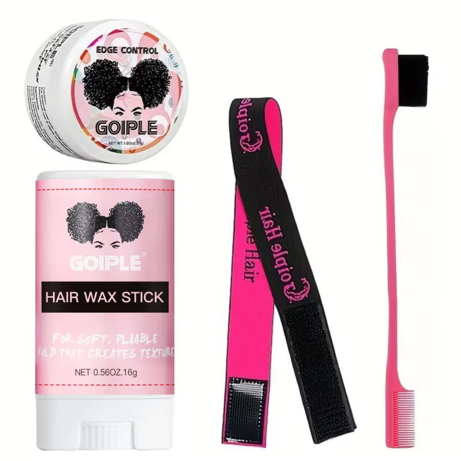 GOIPLE Edge Control Wax Set Edge Gel for Long Lasting Hold All Baby Hairs Pomade for Tame Flyaways Hair Elastic Band Comb 4Pcs
