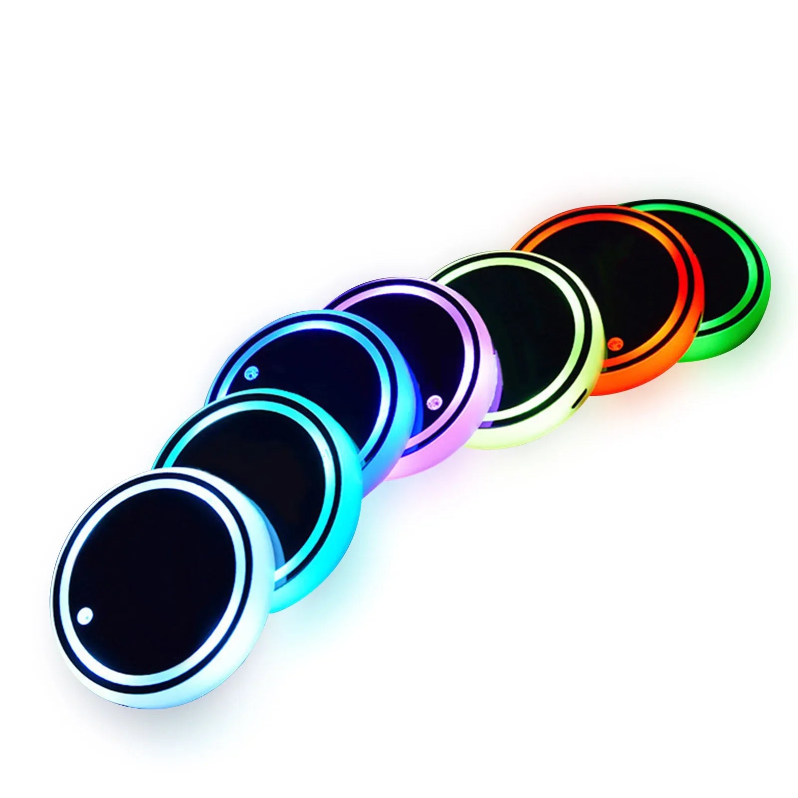 7 Color Car Changing LED Cup Holder Lights Rear Windshield Decorative Ambient Lighting & Glowing Colorful Coaster Pads
