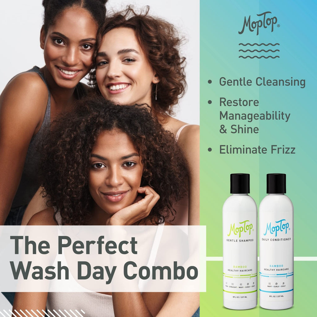 Moptop Moisturizing Curly Hair Shampoo and Conditioner Set – Gentle Shampo