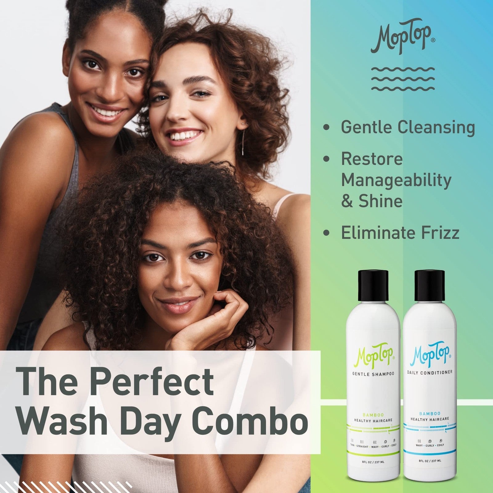 Moptop Moisturizing Curly Hair Shampoo and Conditioner Set – Gentle Shampo