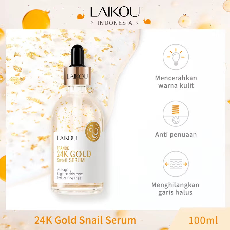 100Ml 24K Gold Snail Serum Brightening Skin Tone Hyaluronic Acid Moisturizing Essence anti Wrinkle Whiten Gold Skin Care