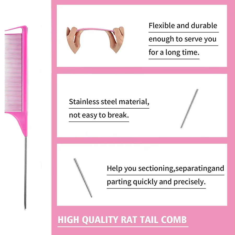 Pointed Tail Combs Rat Tail Comb for Separation Hair Braiding and Combing Professional Barber Shop Cutting Hair Styling Products