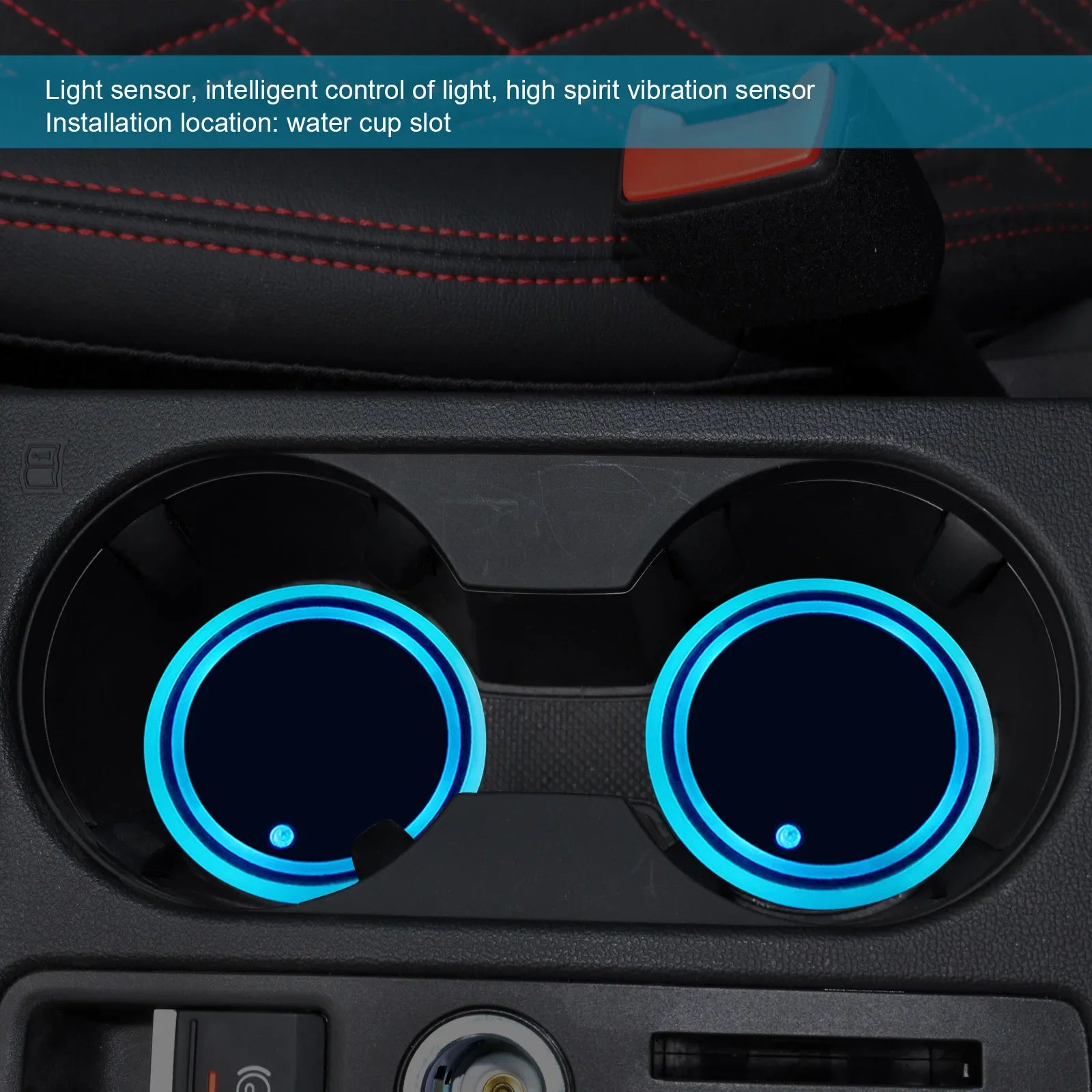 7 Color Car Changing LED Cup Holder Lights Rear Windshield Decorative Ambient Lighting & Glowing Colorful Coaster Pads