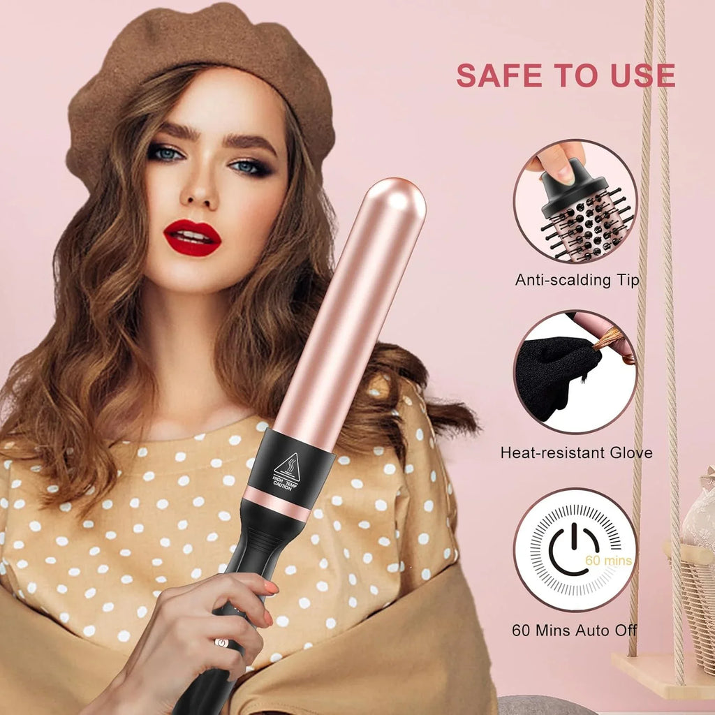 5 in 1 Curling Wand Set, Adjustable Temperature Hair Curler Kit with Heated round Brush & Bubble Curling Wand, Curling Iron Set Waver Crimper Hair Tool Gift for Women