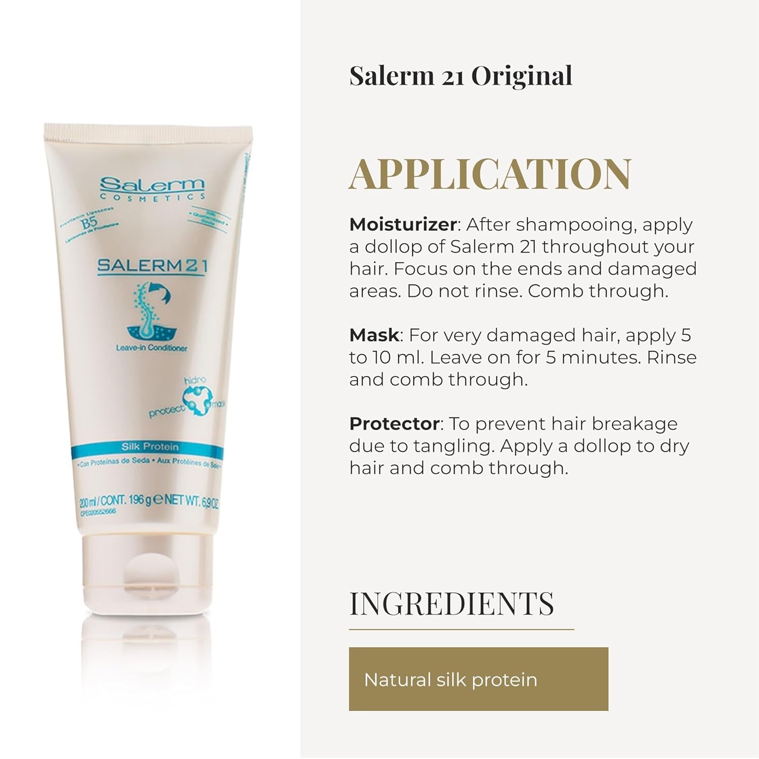 - Instant Hair Conditioner 21 Silk Protein - 200 Ml - Leave-In or Rinse-Out Conditioner - with Silk Proteins - Heat Protector and Hydrating