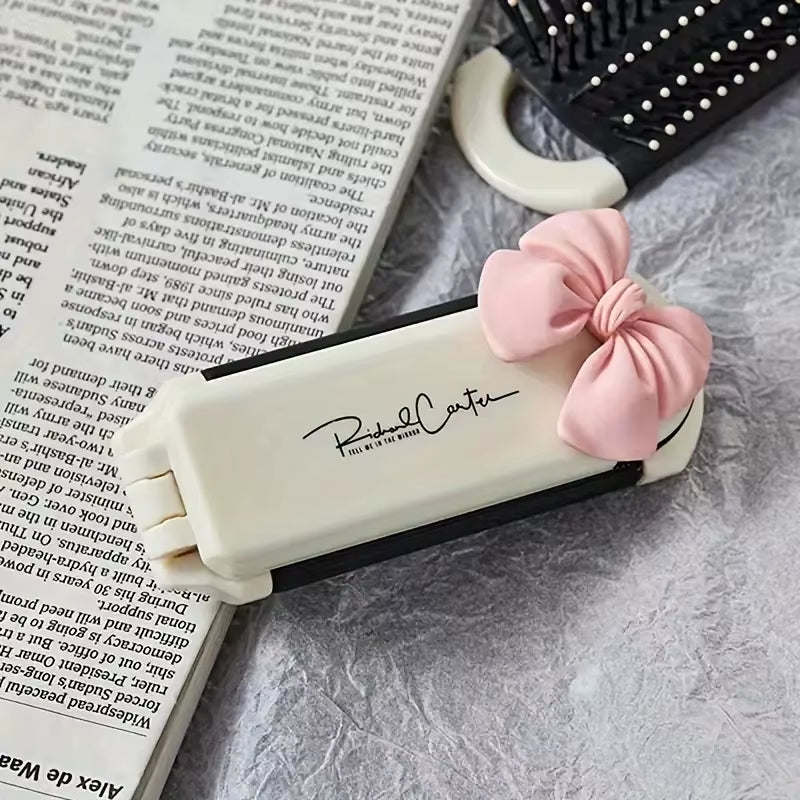 CALIYI 1PCS Folding Mini Pocket Hair Comb with Mirror Portable Massage Comb Brush for Salon Travel Outdoor Makeup Styling Tools