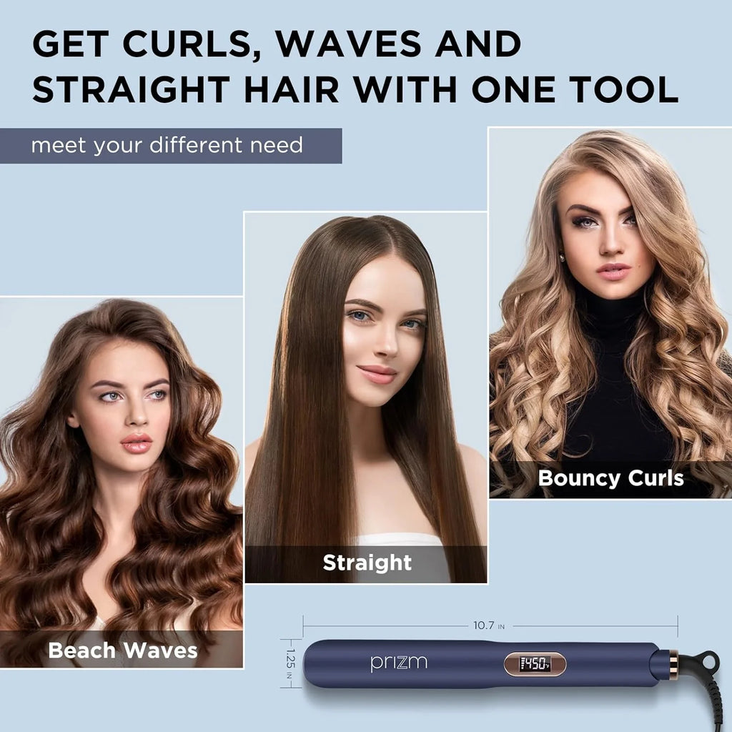 Flat Iron for Hair,  1.25 Inch Ionic Ceramic Straightening and Culer with LCD Display, Dual Voltage, 15S Heat Up, Prussian Blue