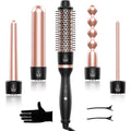 5 in 1 Curling Wand Set, Adjustable Temperature Hair Curler Kit with Heated round Brush & Bubble Curling Wand, Curling Iron Set Waver Crimper Hair Tool Gift for Women