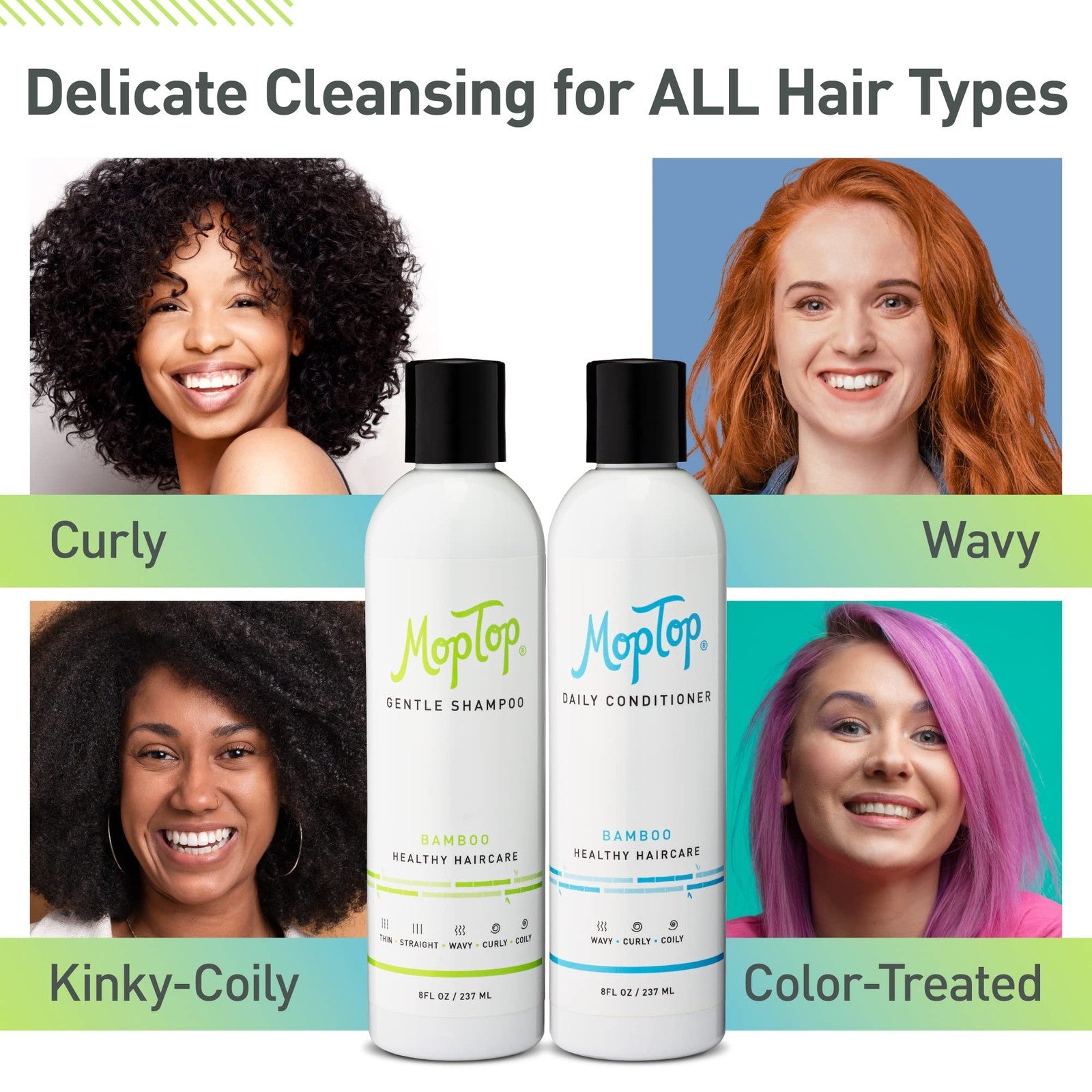 Moptop Moisturizing Curly Hair Shampoo and Conditioner Set – Gentle Shampo