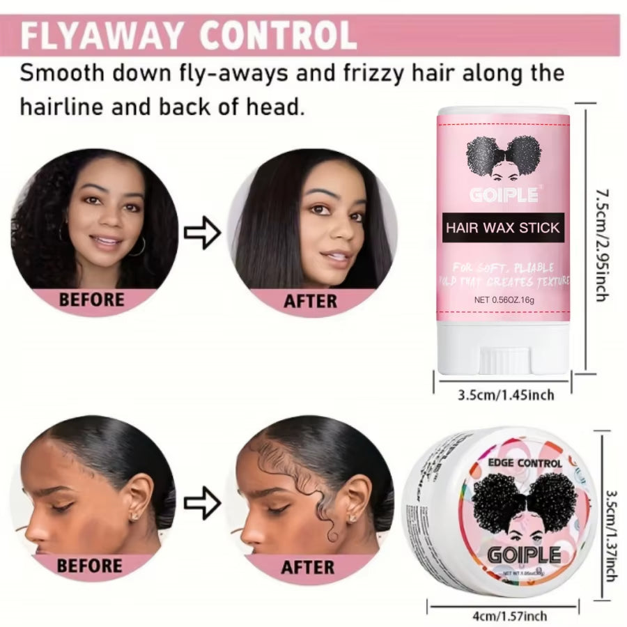 GOIPLE Edge Control Wax Set Edge Gel for Long Lasting Hold All Baby Hairs Pomade for Tame Flyaways Hair Elastic Band Comb 4Pcs