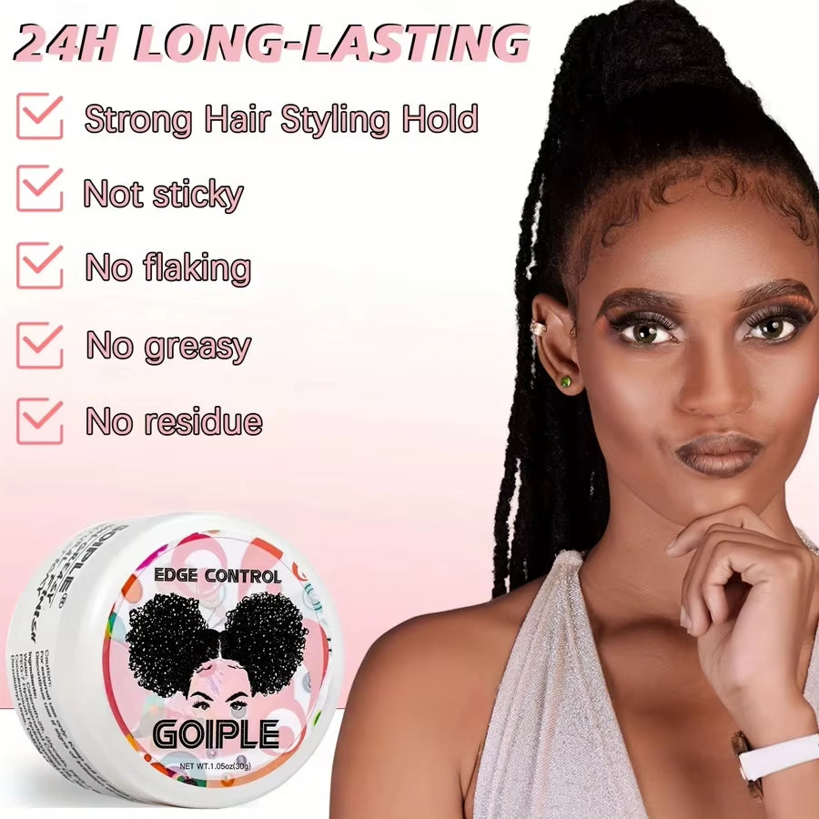 GOIPLE Edge Control Wax Set Edge Gel for Long Lasting Hold All Baby Hairs Pomade for Tame Flyaways Hair Elastic Band Comb 4Pcs