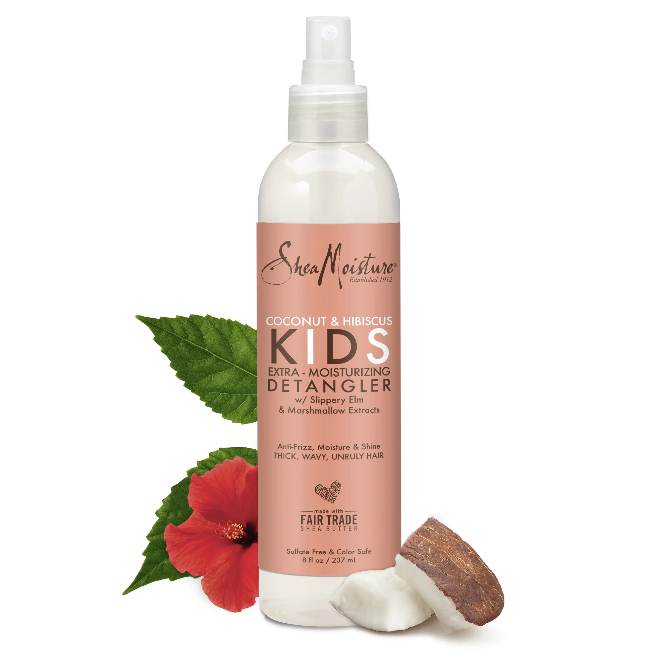 Shea Moisture Kids Extra Moisturizing Leave-In Conditioner Detangler Frizz Control Curly Hair Coconut & Hibiscus, 8 Oz Spray Bottle