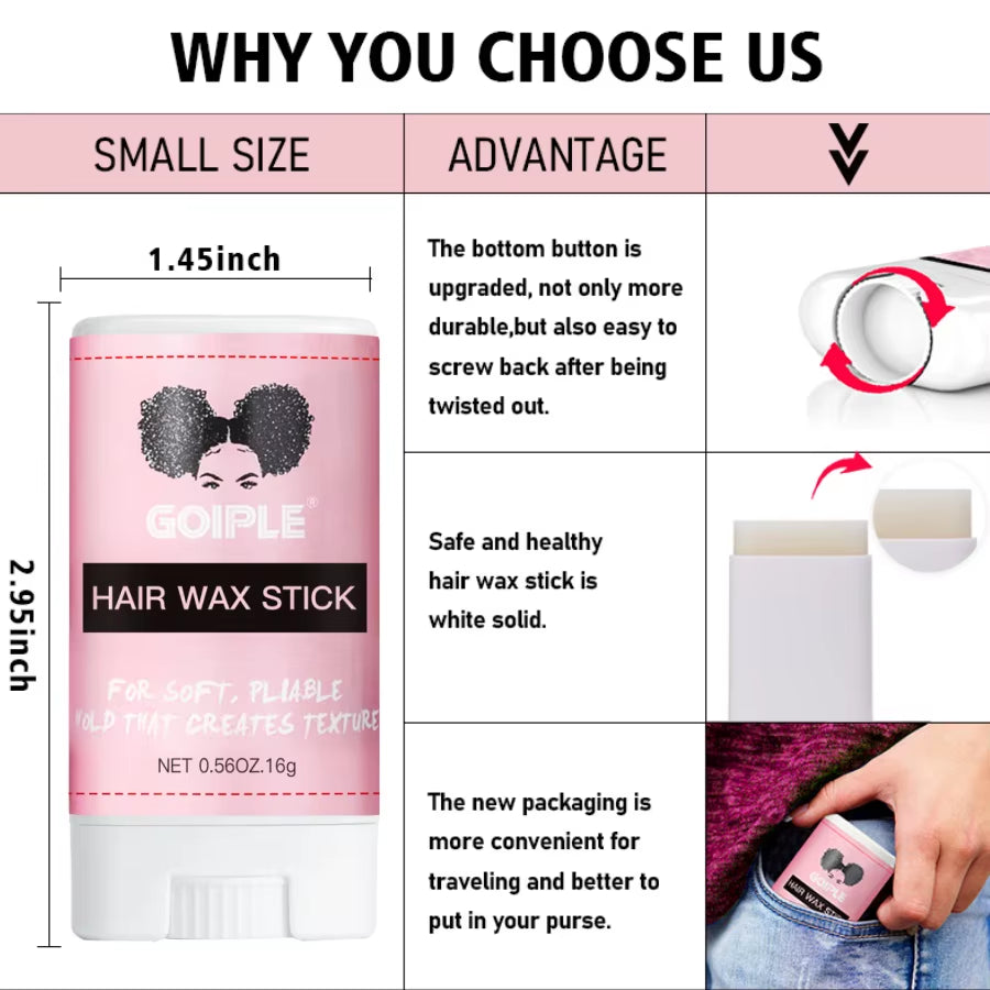 GOIPLE Edge Control Wax Set Edge Gel for Long Lasting Hold All Baby Hairs Pomade for Tame Flyaways Hair Elastic Band Comb 4Pcs