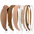 7 Pack Headbands for Women Girls Headbands Trendy Brown Knotted Solid Head Bands Pearl Headband Non Slip Hairbands Cute Hair Accessories Multi-Style Headband Pack