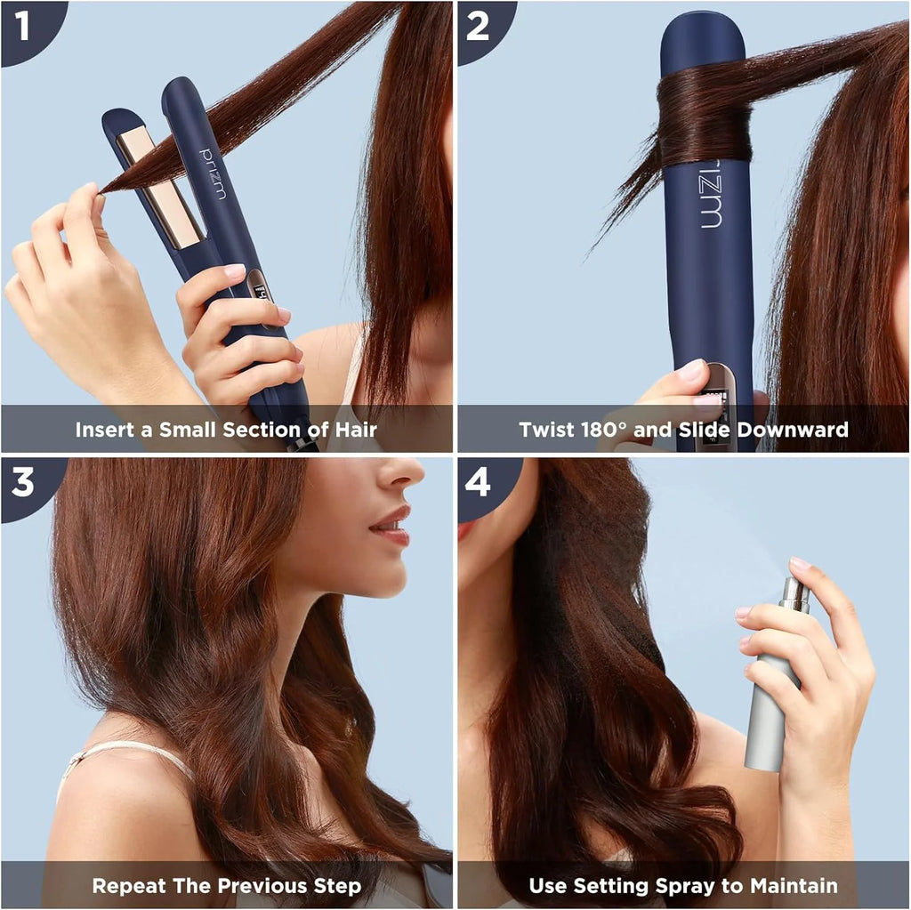 Flat Iron for Hair,  1.25 Inch Ionic Ceramic Straightening and Culer with LCD Display, Dual Voltage, 15S Heat Up, Prussian Blue