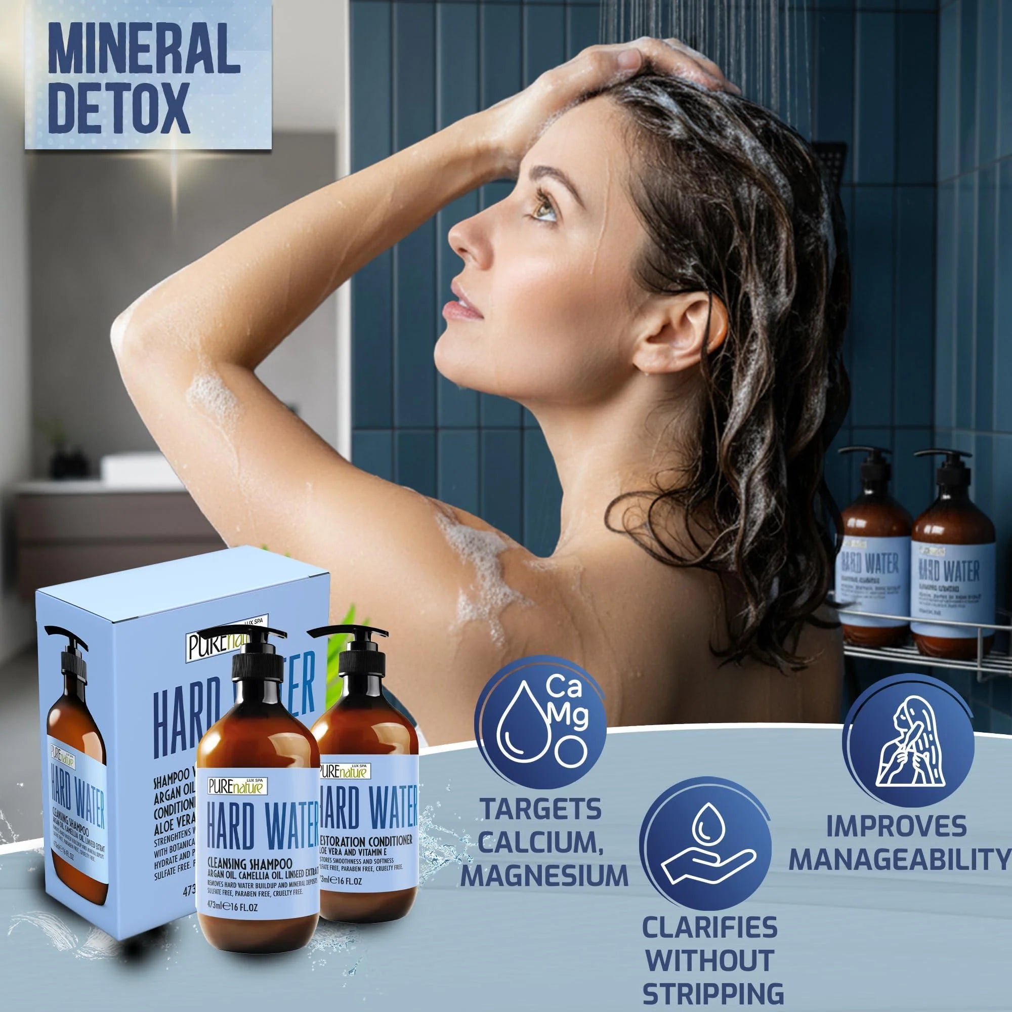Hard Water Shampoo and Conditioner Set 16 Fl Oz Set of 2 Sulfate Free and Paraben Free Chelating Action Moisturizing Professional Formula for Women and Men Hydrating Swim Safe Formula
