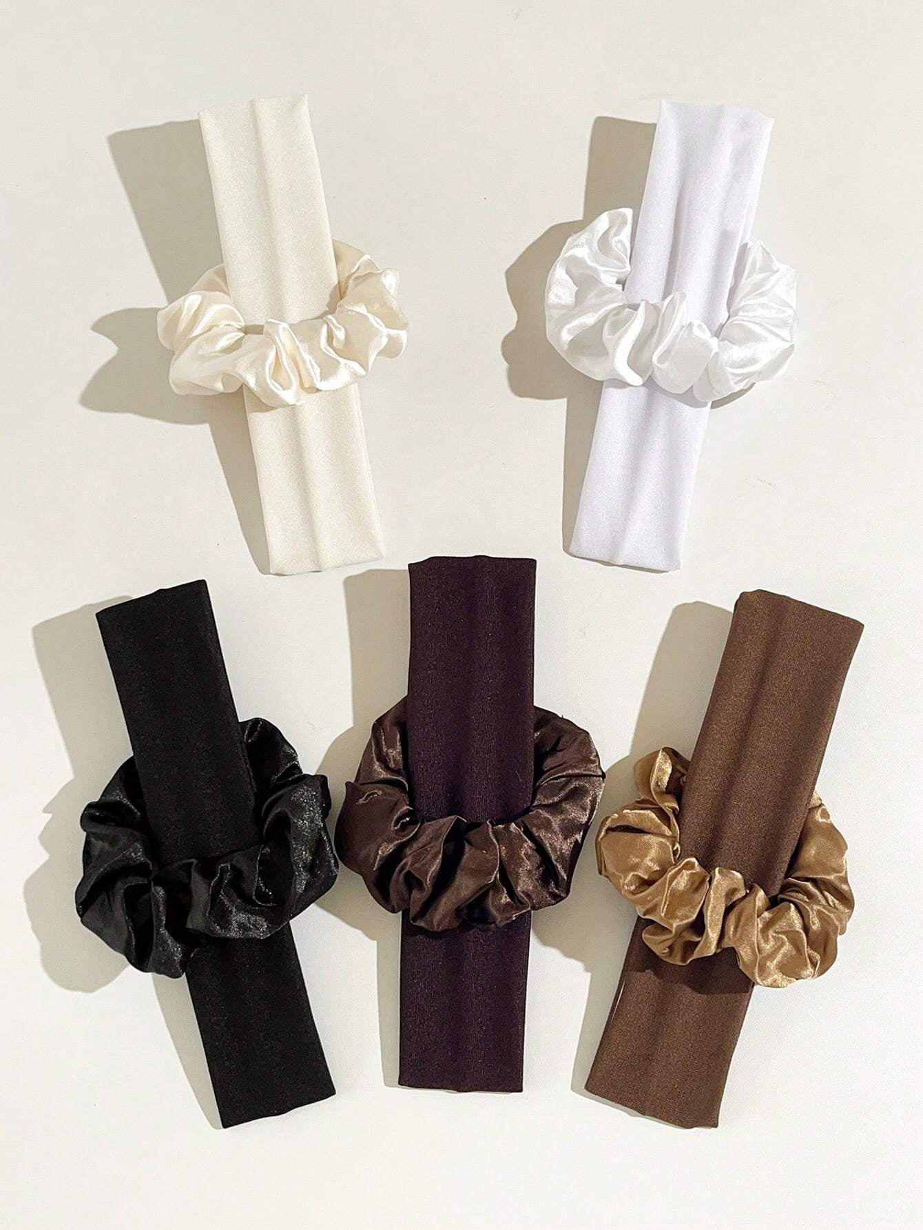 10Pcs Solid Color Retro Fashion Breathable Sweat-Absorbing Hair Accessories. Colon Hair Ties + Sports Headbands Combination Set. Suitable for Daily Wear and Sports Matching., School Stuff, Gifts, Gym'S Outfit, Head Bands, Hair Bands