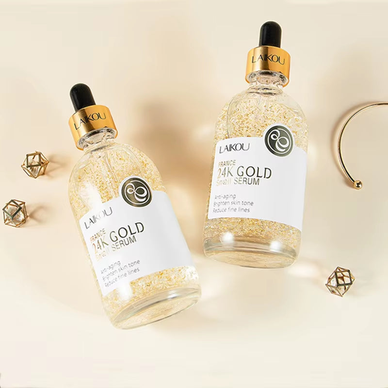 100Ml 24K Gold Snail Serum Brightening Skin Tone Hyaluronic Acid Moisturizing Essence anti Wrinkle Whiten Gold Skin Care
