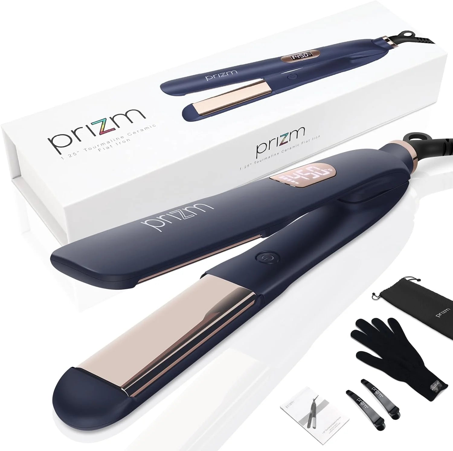 Flat Iron for Hair,  1.25 Inch Ionic Ceramic Straightening and Culer with LCD Display, Dual Voltage, 15S Heat Up, Prussian Blue