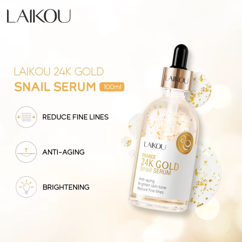 100Ml 24K Gold Snail Serum Brightening Skin Tone Hyaluronic Acid Moisturizing Essence anti Wrinkle Whiten Gold Skin Care