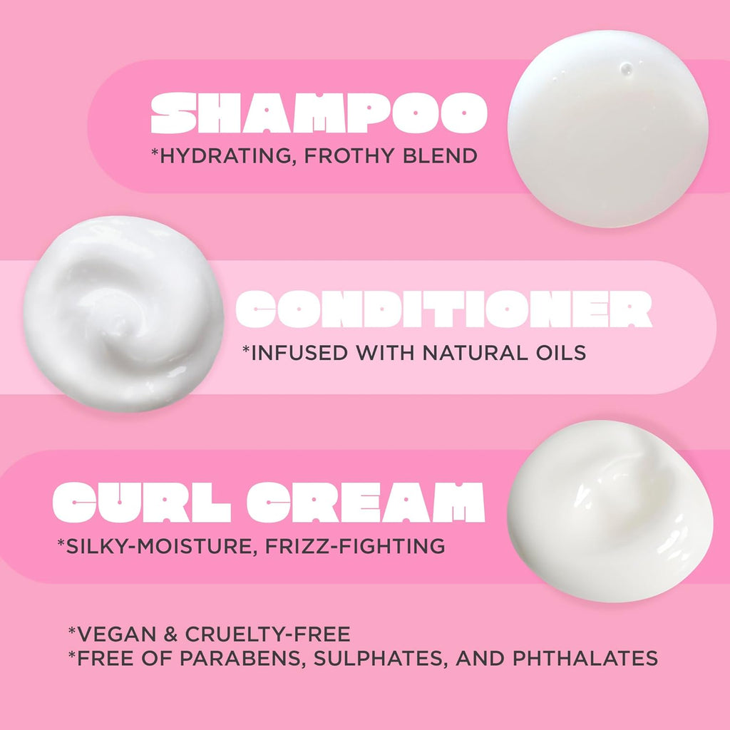 Curl Friend Curl Defining Shampoo, Conditioner & Cream Set - Avocado & Argan Oil Curly Hair Products - Anti-Frizz, Cruelty Free & Vegan Gift Set
