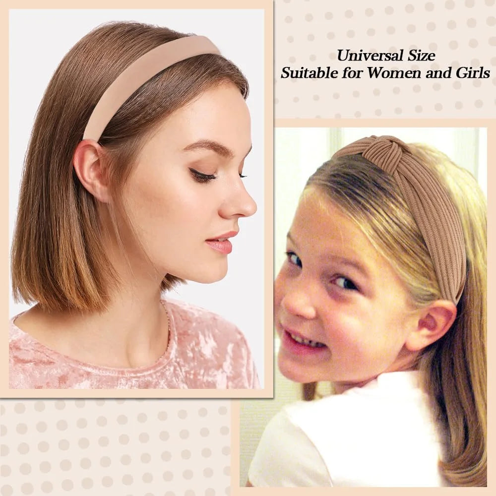 7 Pack Headbands for Women Girls Headbands Trendy Brown Knotted Solid Head Bands Pearl Headband Non Slip Hairbands Cute Hair Accessories Multi-Style Headband Pack