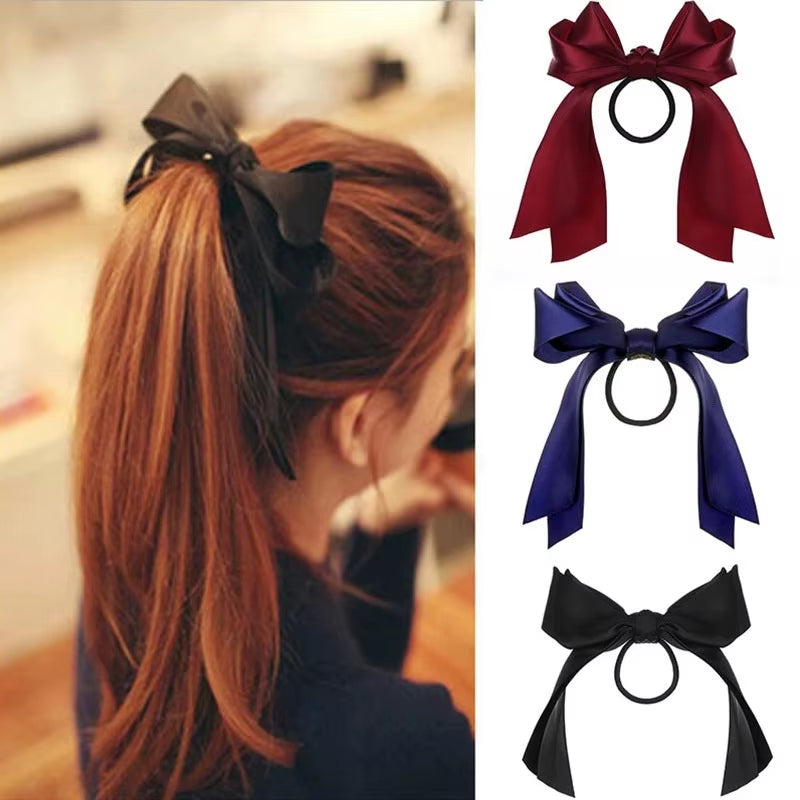 Korean Bowknot Hair Tie Scrunchies for Women Fashion Long Ribbon Elastic Hair Bands Bow Ponytail Ties Hair Accessories