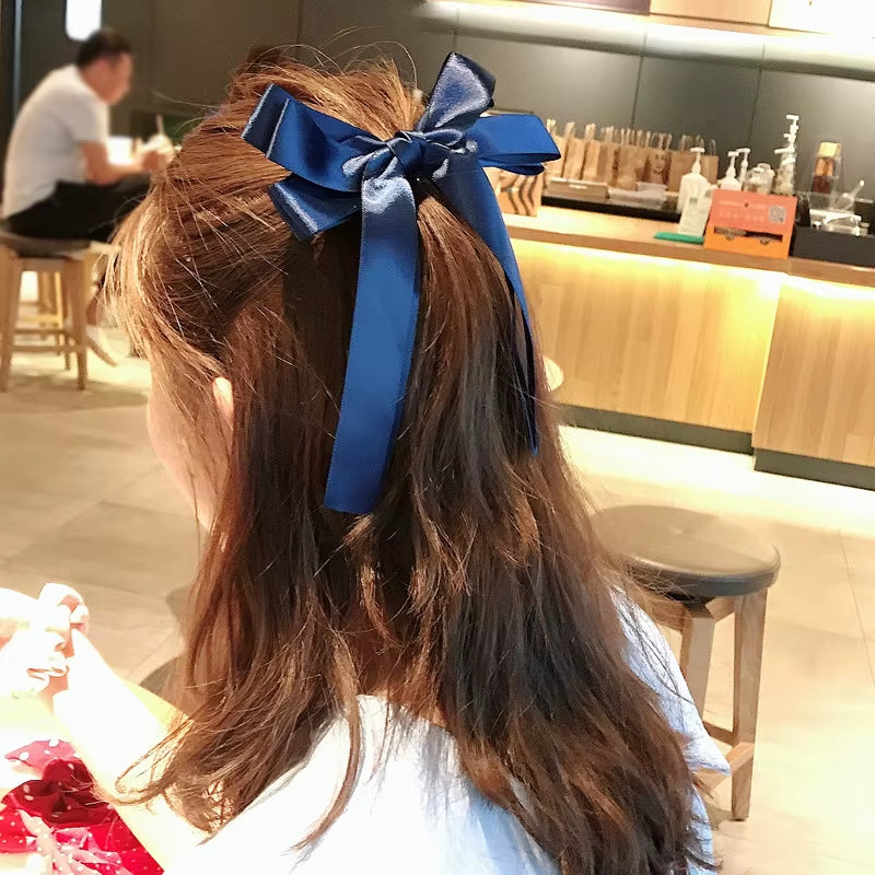 Korean Bowknot Hair Tie Scrunchies for Women Fashion Long Ribbon Elastic Hair Bands Bow Ponytail Ties Hair Accessories