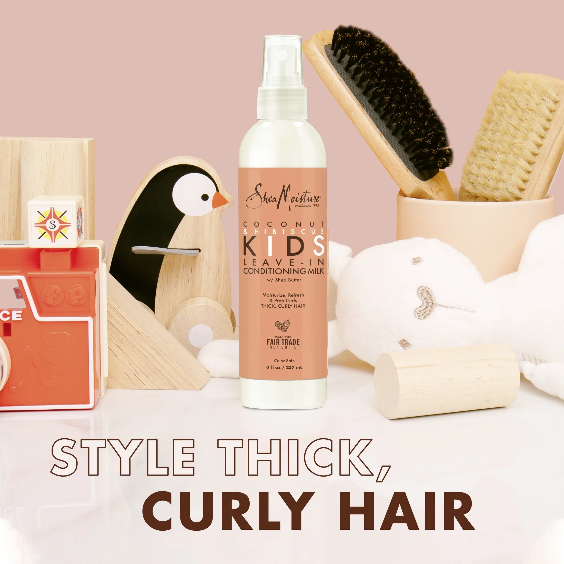 Shea Moisture Kids Extra Moisturizing Leave-In Conditioner Detangler Frizz Control Curly Hair Coconut & Hibiscus, 8 Oz Spray Bottle