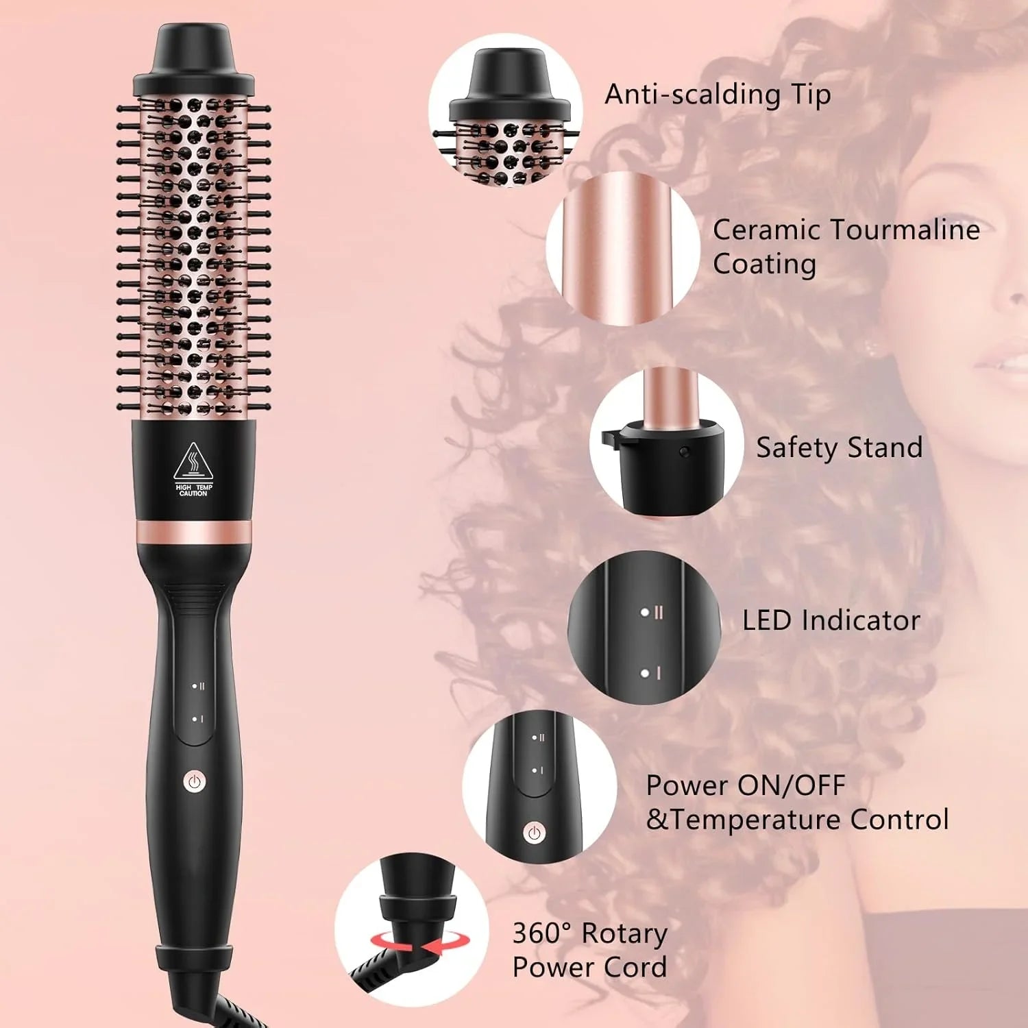 5 in 1 Curling Wand Set, Adjustable Temperature Hair Curler Kit with Heated round Brush & Bubble Curling Wand, Curling Iron Set Waver Crimper Hair Tool Gift for Women