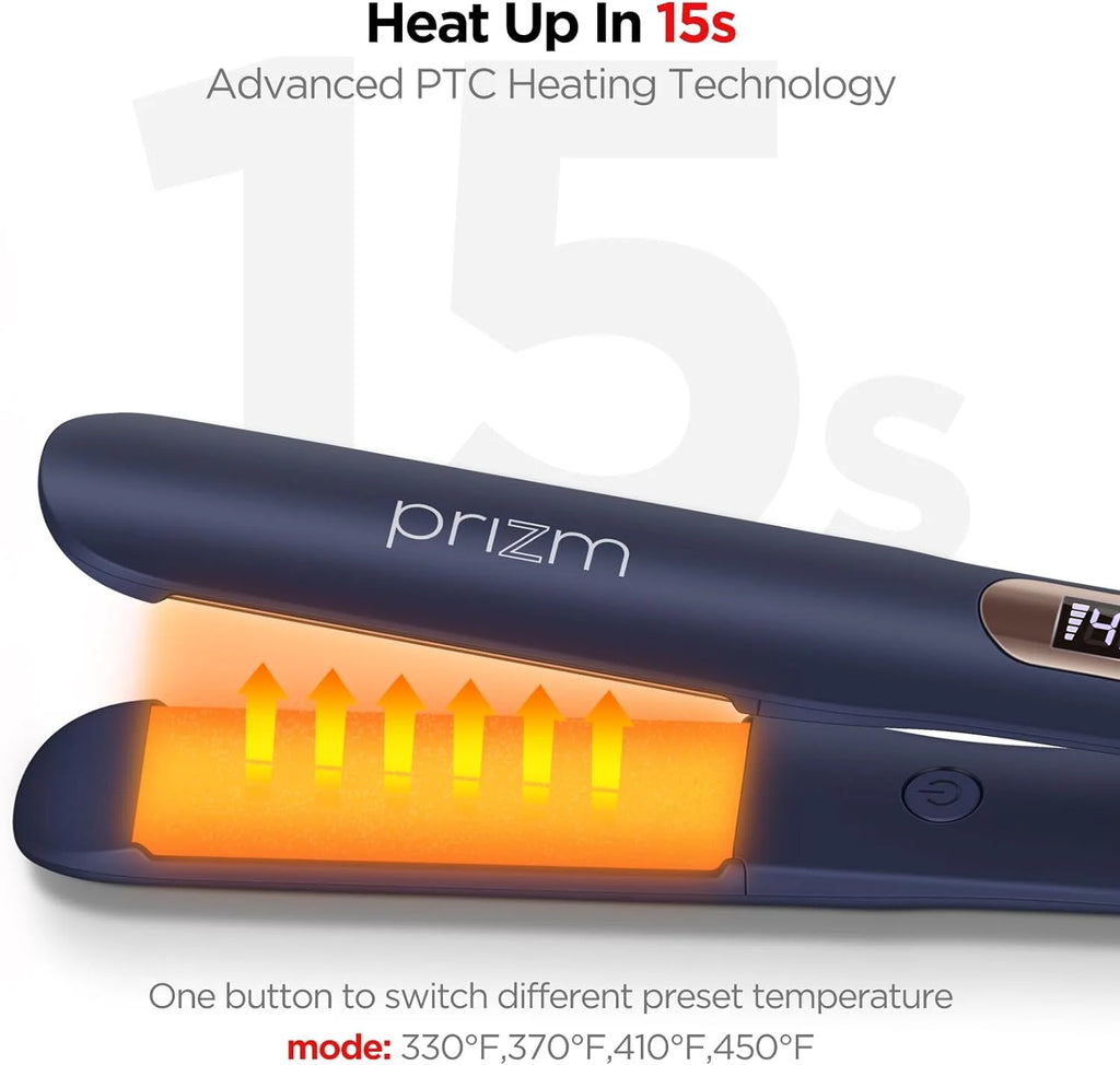 Flat Iron for Hair,  1.25 Inch Ionic Ceramic Straightening and Culer with LCD Display, Dual Voltage, 15S Heat Up, Prussian Blue
